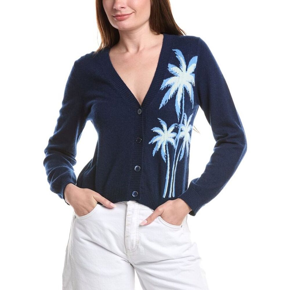 &Isla Womens  Leah Palm Tree Cashmere Cardigan, Navy